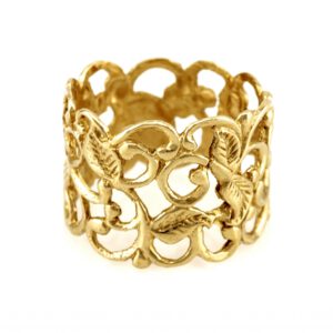 טבעת נישואין 14K בדוגמת תחרת עלים