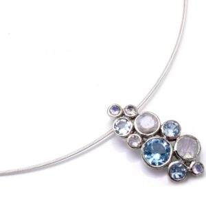 שרשרת קולר כסף עם תליון אבני חן מאבני מונסטון אקוומרין