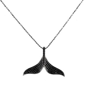 שרשרת כסף מושחר עם תליון זנב לוויתן משובץ בזירקונים שחורים