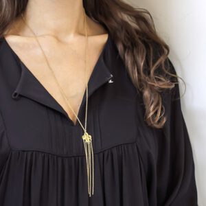 שרשרת זהב אוריינטלית ארוכה עם תליון פיליגרין