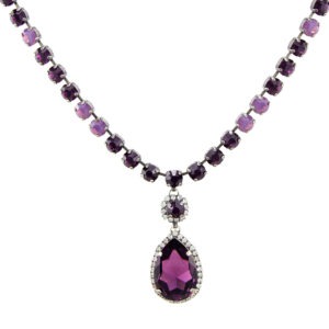 שרשרת יוקרתית של קריסטלי סברובסקי סגולים עם תליון טיפה גדול מוקף זירקונים לבנים