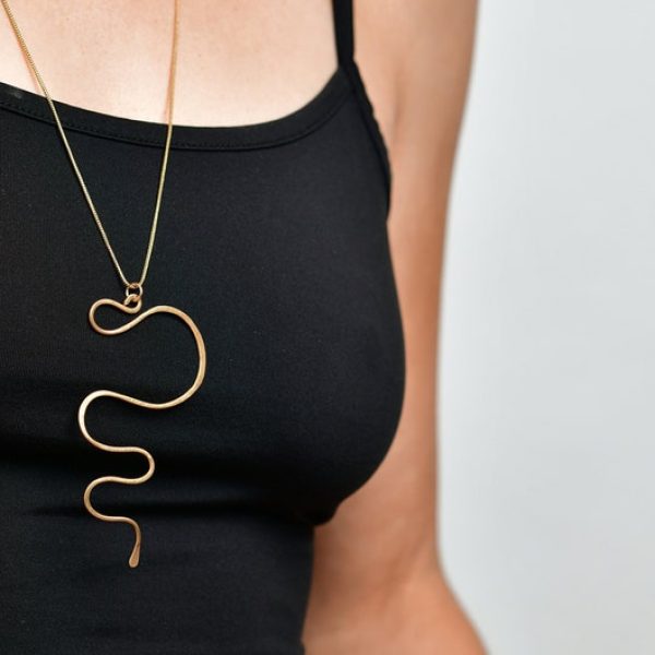 Long Snake Style Necklace, Snake Shape Necklace, Gold Plated Chain For Women, Wavy Necklace, Boho Style Necklace
